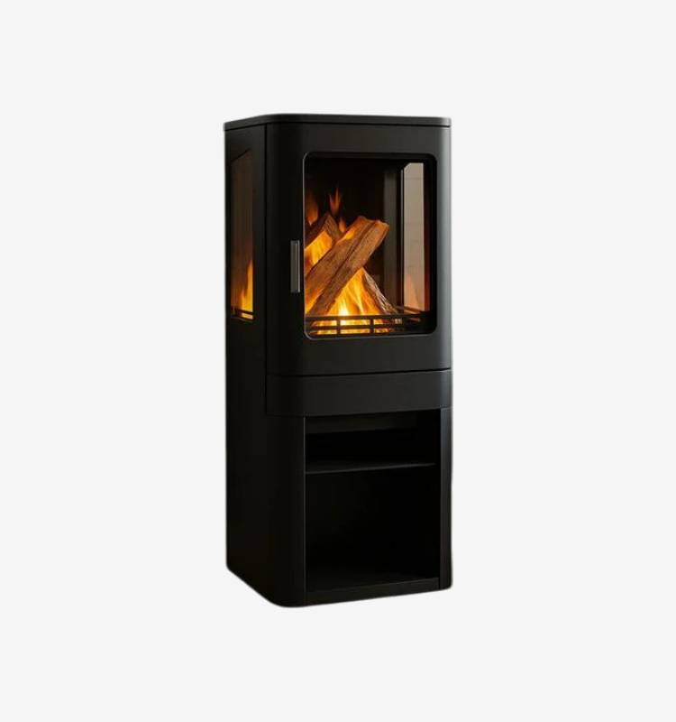 Celsi-Spectre-LS Moderne vrijstaande zwarte haard met vuur en houtblokken